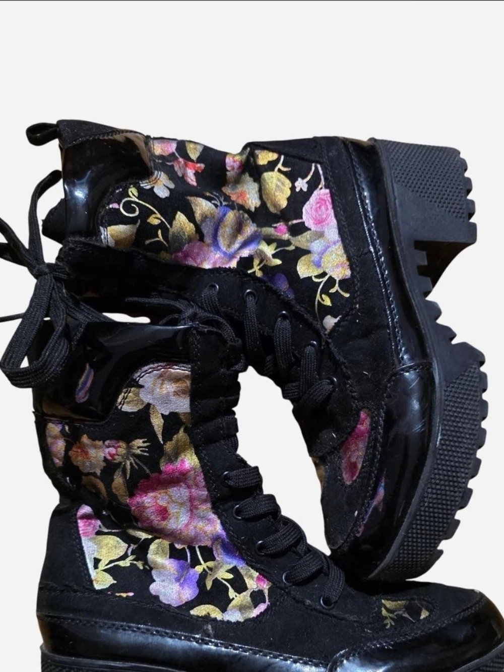 Rogue Black Floral Lace-Up Platform Combat Boots